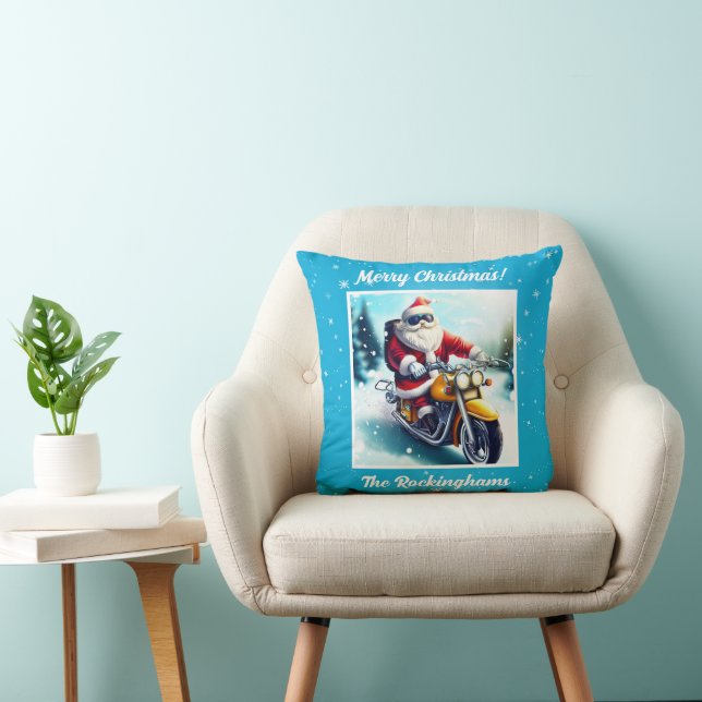 Santa on a Motorcycle in the Snow Cushion (Chair)