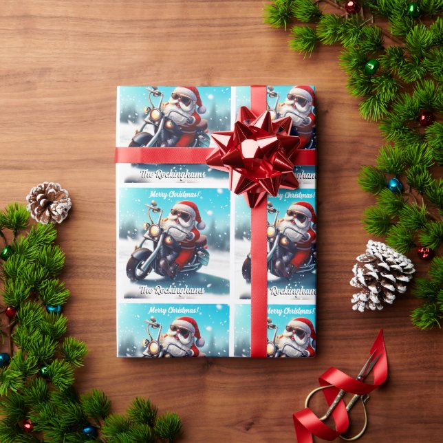 Santa on a Motorcycle in the Snow Wrapping Paper (Holiday Gift)