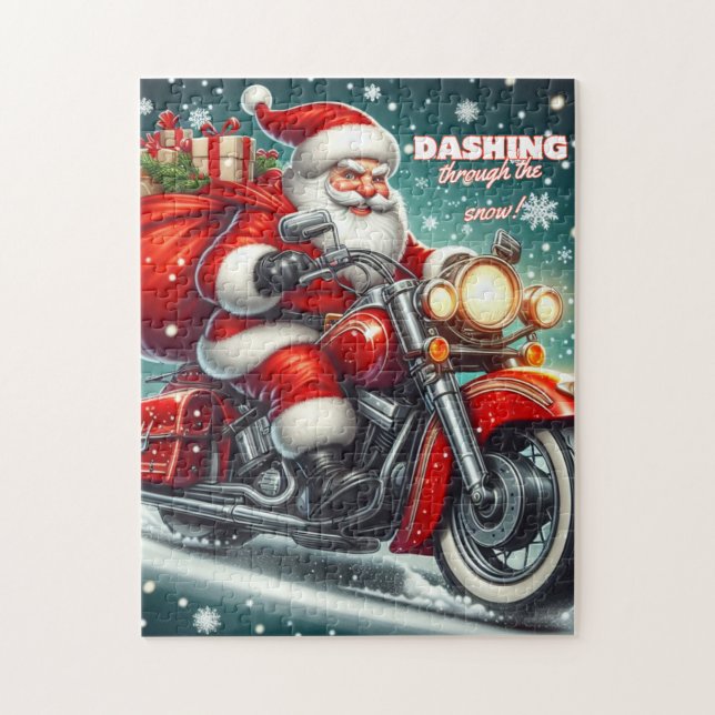Santa on a motorcycle jigsaw puzzle (Vertical)