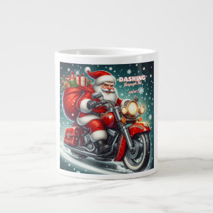 Santa on a motorcycle large coffee mug