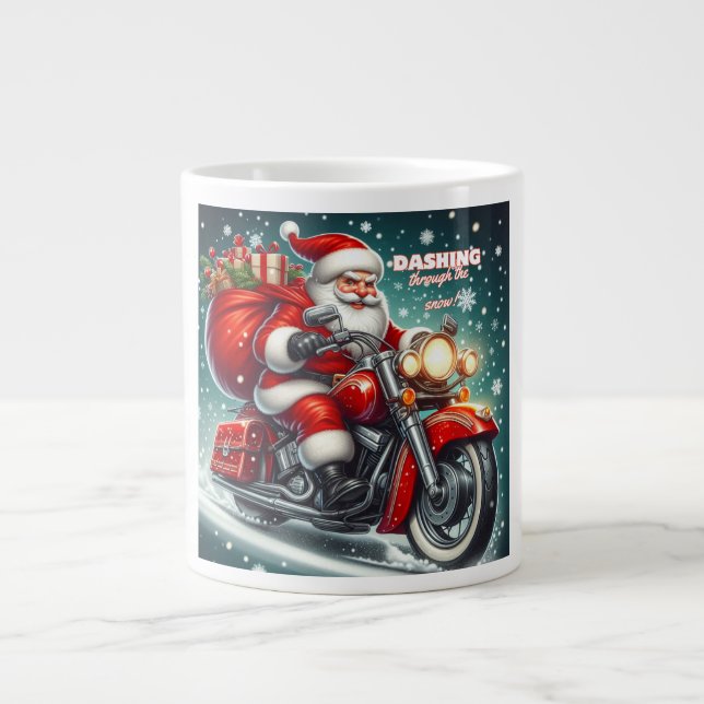 Santa on a motorcycle large coffee mug (Front)