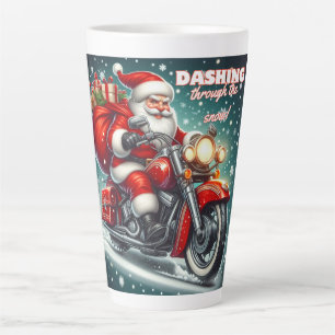 Santa on a motorcycle latte mug