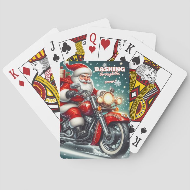 Santa on a motorcycle playing cards (Back)