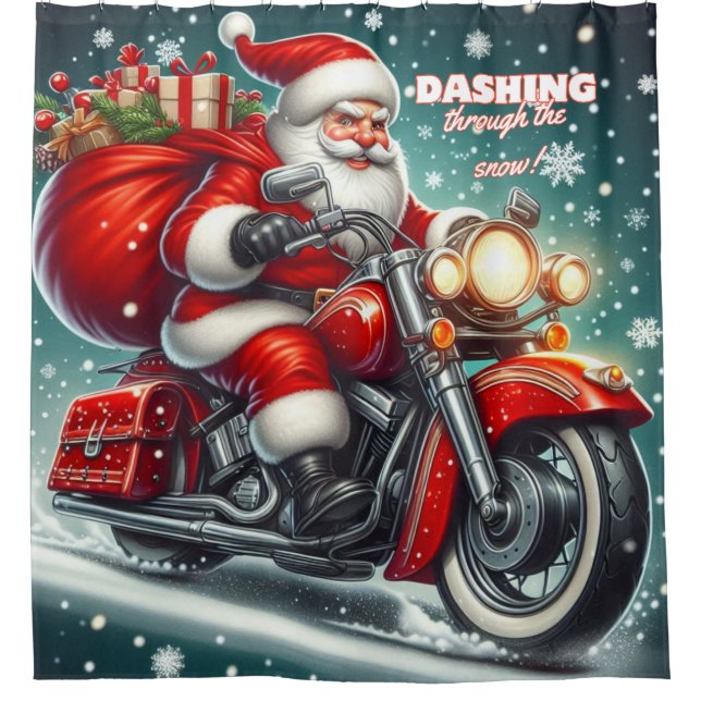 Santa on a motorcycle shower curtain (Front)
