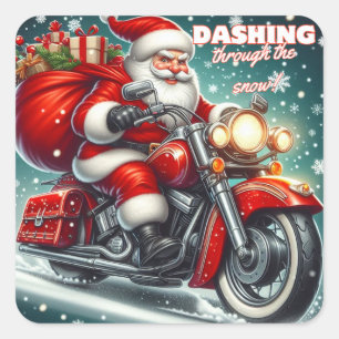 Santa on a motorcycle square sticker