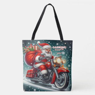 Santa on a motorcycle tote bag