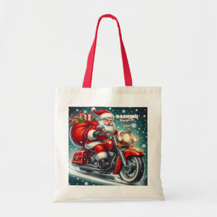 Santa on a motorcycle tote bag