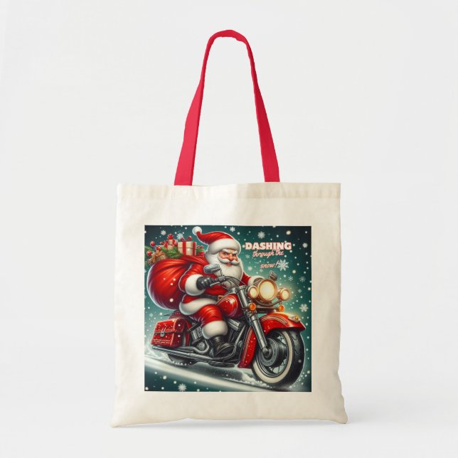 Santa on a motorcycle tote bag (Front)
