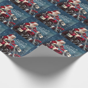Santa on a Motorcyle Rev Up for a Merry Christmas Wrapping Paper
