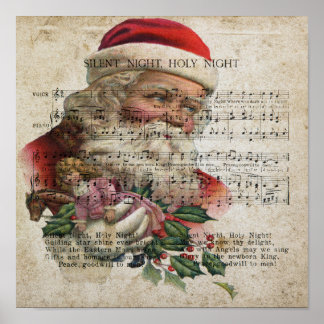 Santa on a music background with toys poster