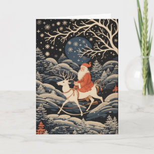 SANTA ON A REINDEER CHRISTMAS CARD