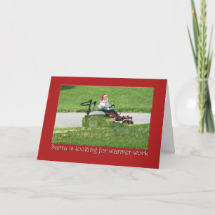 Santa on a riding lawn mower  landscaper holiday card
