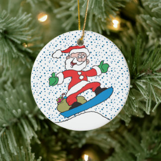 Santa on a Snowboard Ornament