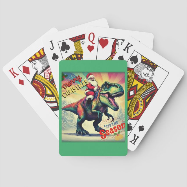 Santa on a T-rex Playing Cards (Back)