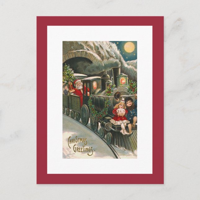 Santa on a Train Vintage Christmas Postcard (Front)