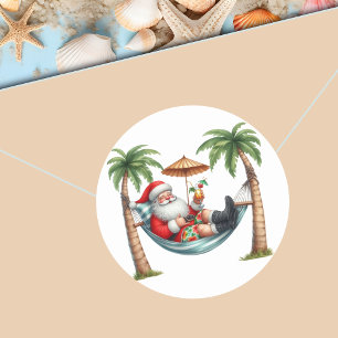 Santa on a Tropical Island Christmas Classic Round Sticker