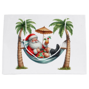 Santa on a Tropical Island Christmas Large Gift Bag