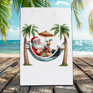 Santa on a Tropical Island Christmas Medium Gift Bag