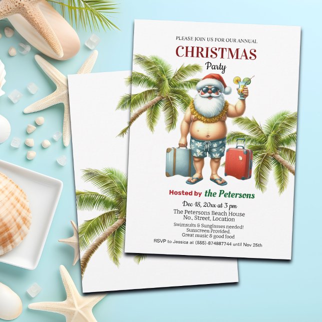 Santa on a Tropical Island Christmas Party Invitation (Creator Uploaded)