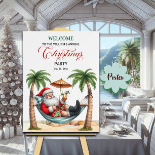 Santa on a Tropical Island Christmas Party Welcome Poster