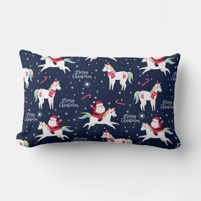Santa on a Unicorn Lumbar Cushion (Front)