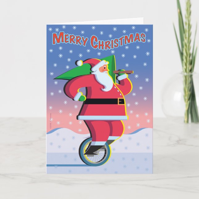 Santa on a Unicycle Holiday Card (Front)
