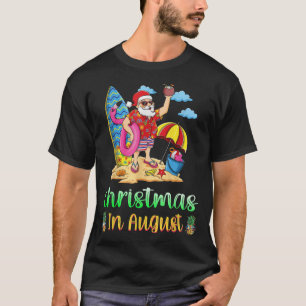 Santa On Beach Christmas In August Summer Vacation T-Shirt