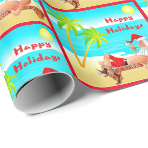 Santa On Beach Christmas Wrapping Paper