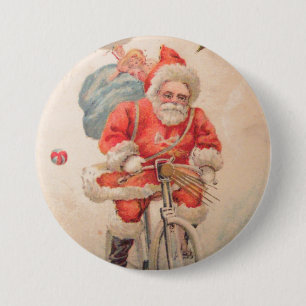 Santa on Bicylce 7.5 Cm Round Badge