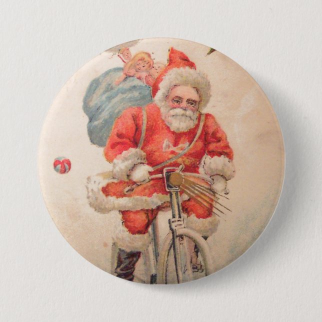 Santa on Bicylce 7.5 Cm Round Badge (Front)