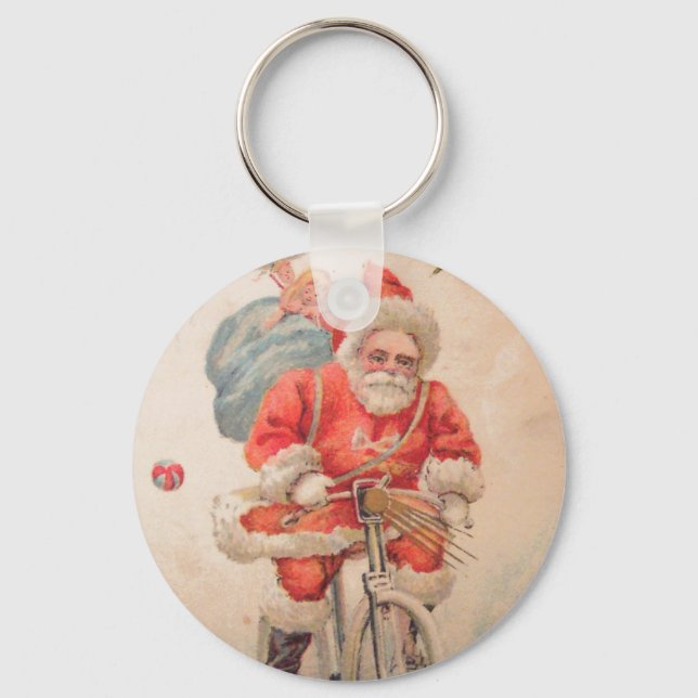 Santa on Bicylce Key Ring (Front)