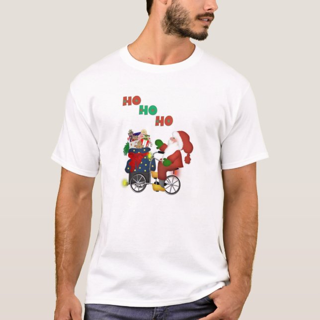 Santa On Bike HoHoHo White T-Shirt (Front)
