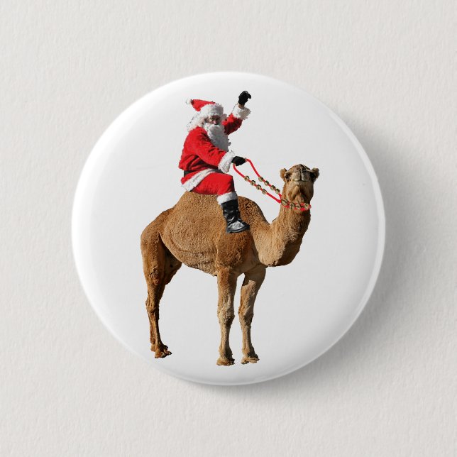 Santa On Camel Christmas 6 Cm Round Badge (Front)
