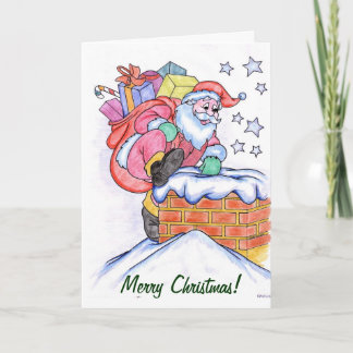 Santa on Chimney Christmas Card