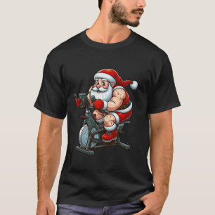 Santa on Exercise Bike Gym Fitness Workout Christm T-Shirt