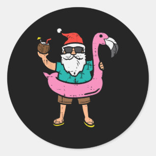 Santa On Flamingo Floatie Cute Christmas In July X Classic Round Sticker