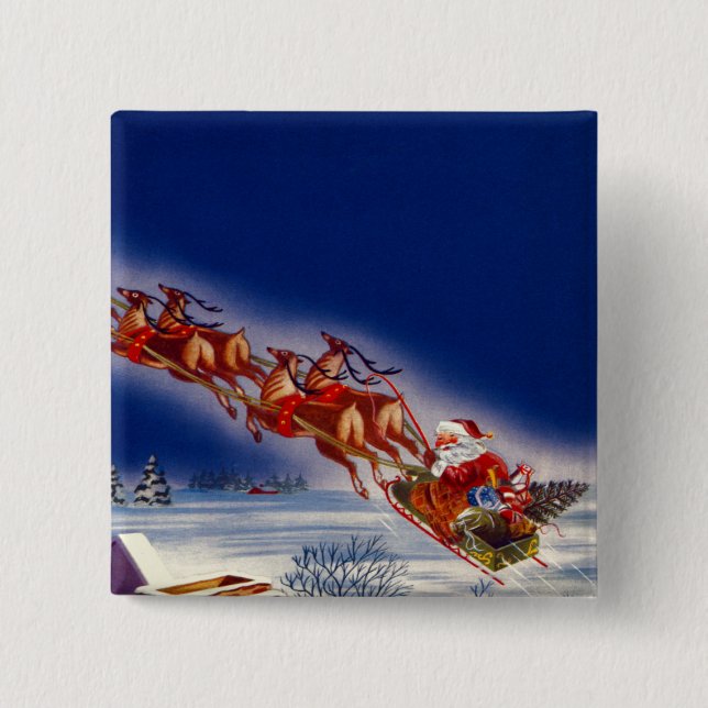 Santa on his Sleigh 15 Cm Square Badge (Front)