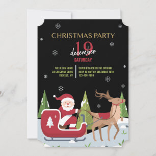 Santa on His Sleigh Christmas Party Invitation