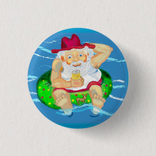 Santa on holidays 3 cm round badge