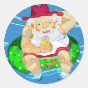 Santa on holidays classic round sticker