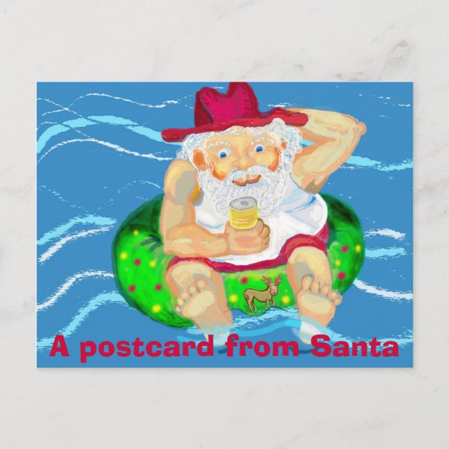 Santa on holidays holiday postcard (Front)