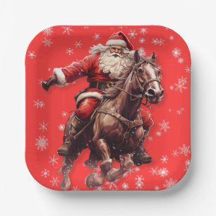 Santa on Horse Christmas plates