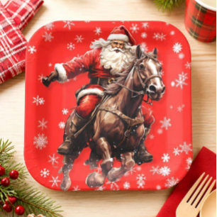 Santa on Horse Christmas plates