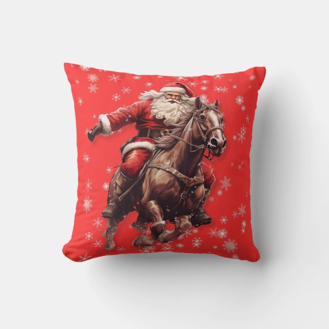 Santa on Horse Throw Pillow (Front)