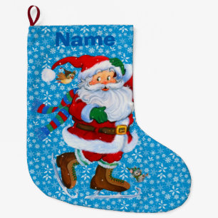 santa on ice skates christmas stocking