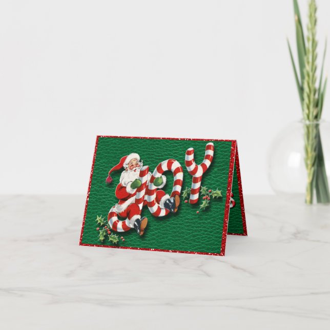 Santa on Joy Candy Canes Half Fold Card (Front)