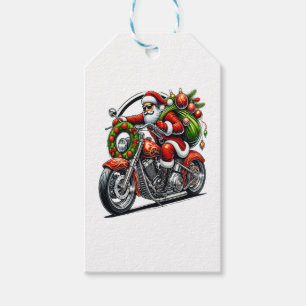 Santa on Motorcycle Christmas Biker Gift Tags