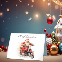 Santa On Motorcycle Christmas Folded Card