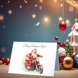 Santa On Motorcycle Christmas Folded Card