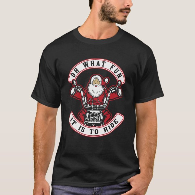 Santa on Motorcycle funny Christmas Swea T-Shirt (Front)